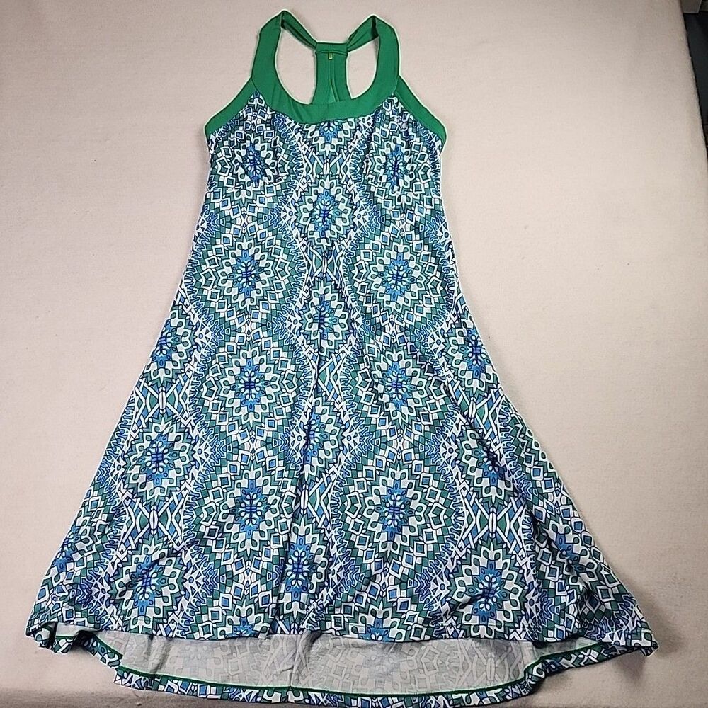 prAna Cali Dress Large Racerback A - Line Empire Waist Stretchy Drop Hem Green